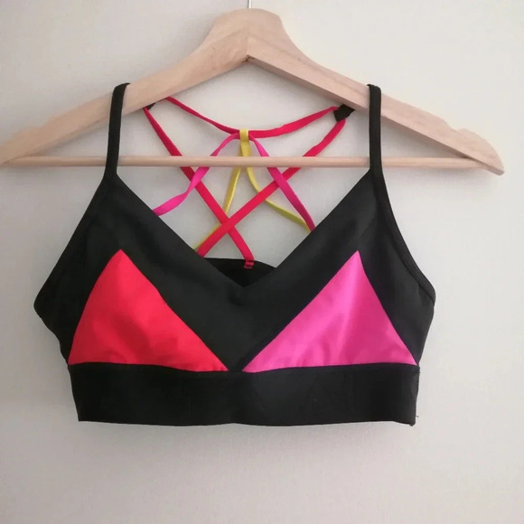 Alala Reef Sports Bra Colourblock with Strappy Back Black Pink Red Yellow Small - Picture 3 of 13